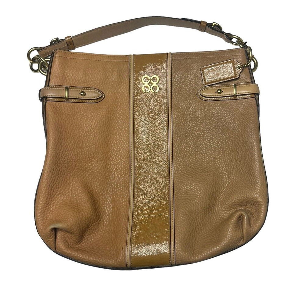 COACH Women Brown Carmel Pebbled Leather Boho Hobo COLETTE Should bag Purse